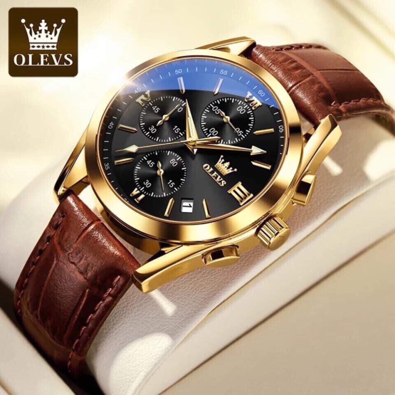 Olevs Luxury Mans Leather Belt Watch - Golden Blue