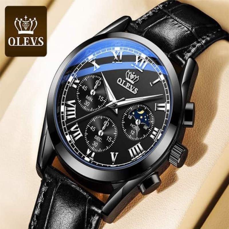 Olevs Luxury Mans Leather Belt Watch - Golden Blue
